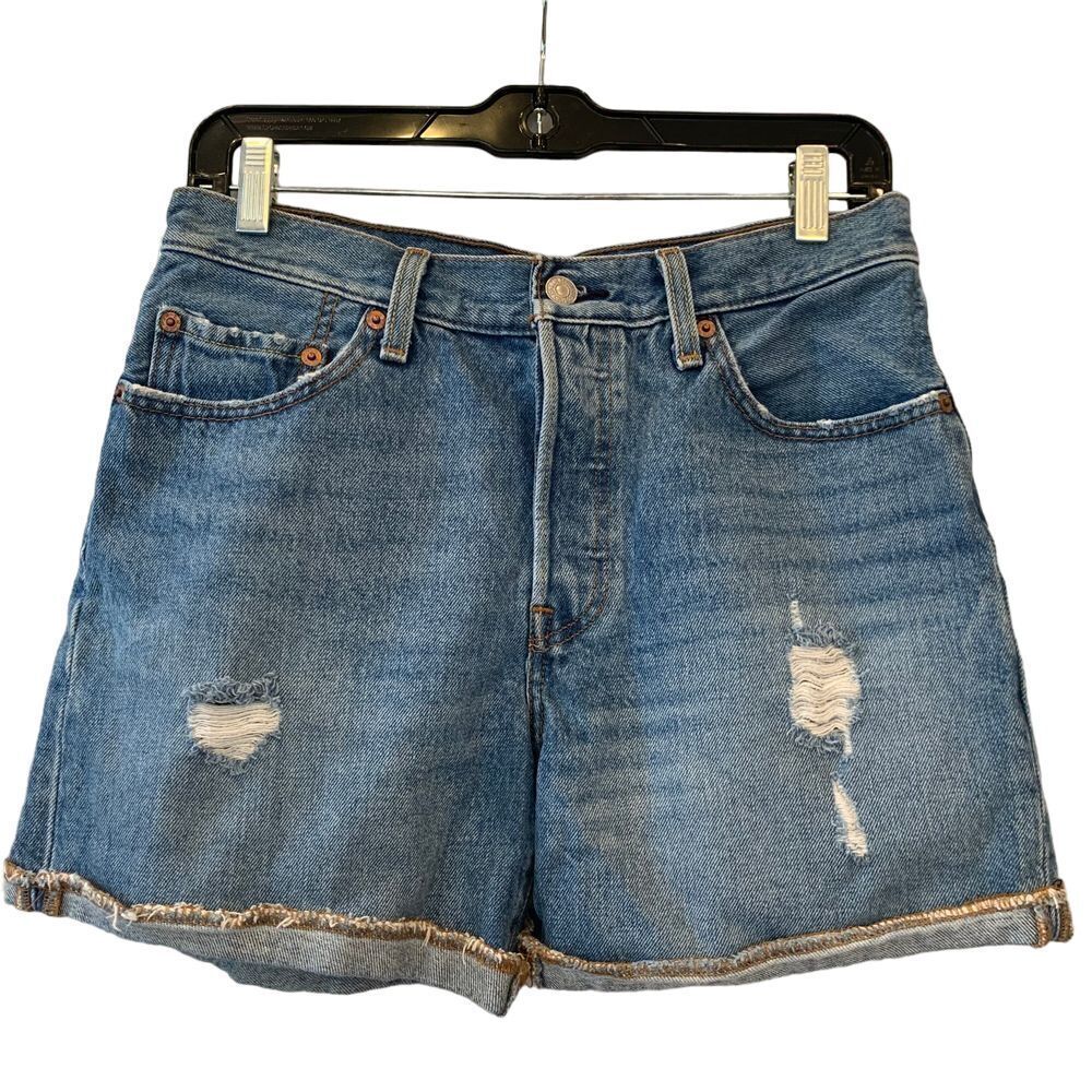 EUC Levi's 501 Buttonfly‎ Distressed Denim Sewn Leg Jean Shorts Size 27